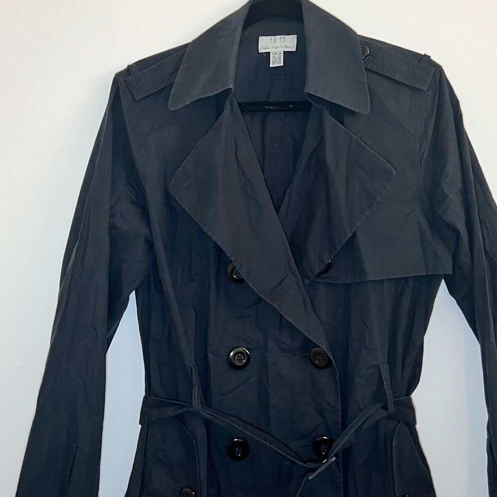 Lightweight Black Cotton Trench, cotton/silk, size 4/6 chic womenswear jacket - Picture 7 of 15